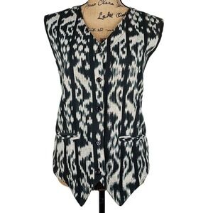 Scarlett Begonia Womens Large Black White Ikat Cotton Button Cinch Back Vest‎
